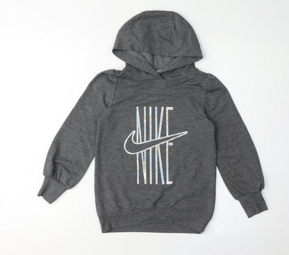 Nike Girls Grey Logo Hoodie, 5-6 Years, Casual Pullover