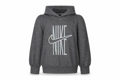 Front view of Nike girls’ grey logo hoodie, 5-6 years, casual pullover