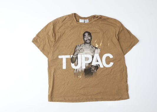 Bershka Unisex Brown T-Shirt, Size 12, Music Graphic