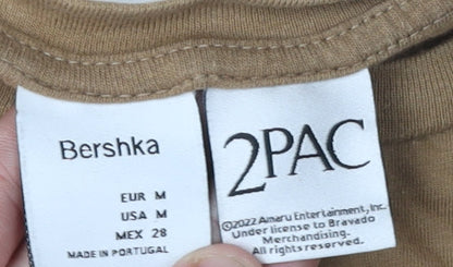 Bershka Unisex Brown T-Shirt, Size 12, Music Graphic