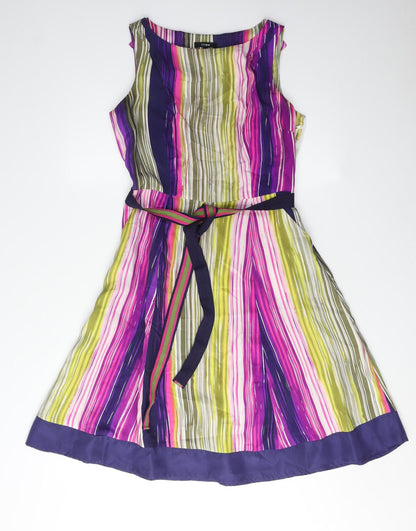 Linea Women's Multicoloured Silk A-Line Dress UK 10