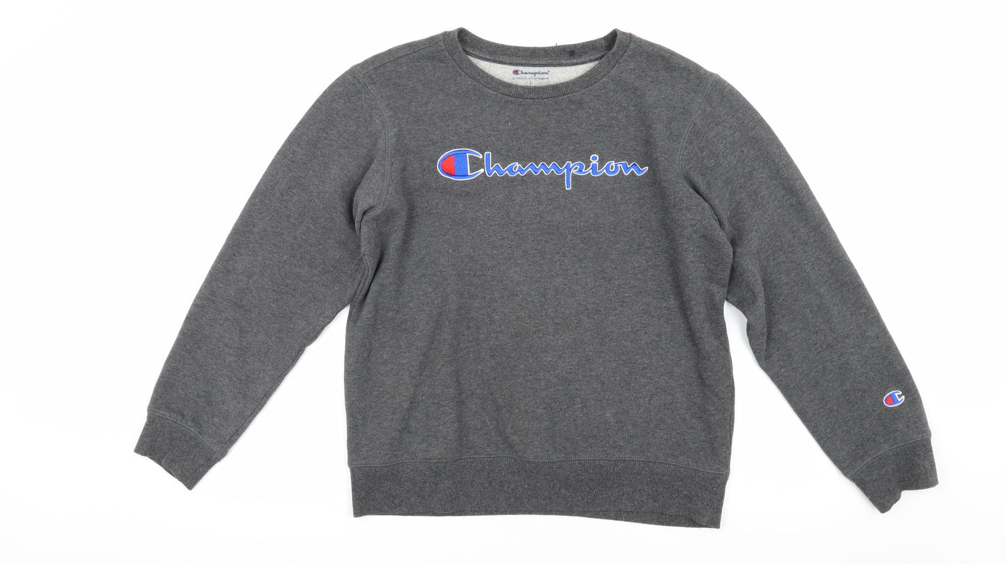 Champion Boys Grey Pullover Sweatshirt L Logo Print Casual