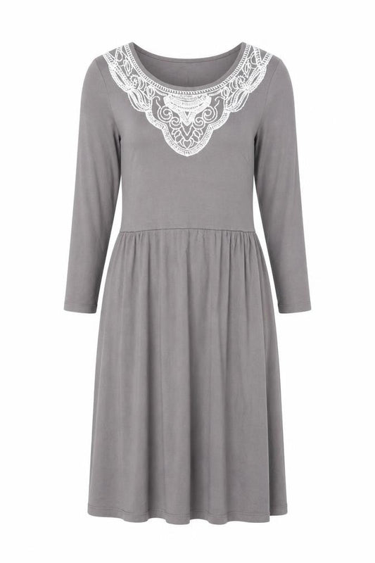 Front view of Boden Grey Midi Dress, size 10, Women's Casual Elegance
