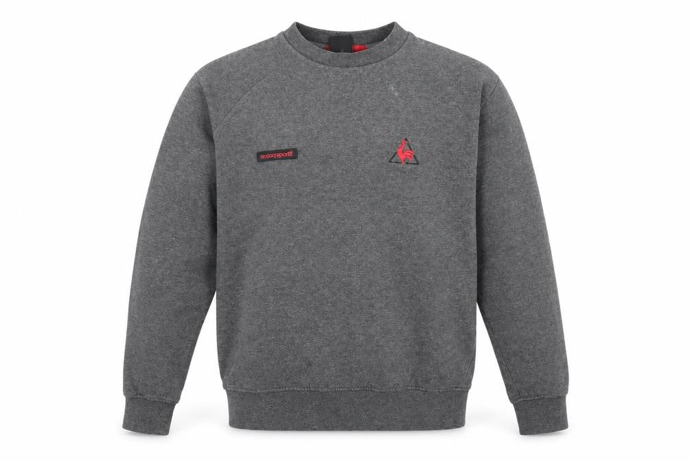 Front view of Le Coq Sportif Grey Men's Sweatshirt, size S, Logo Accent