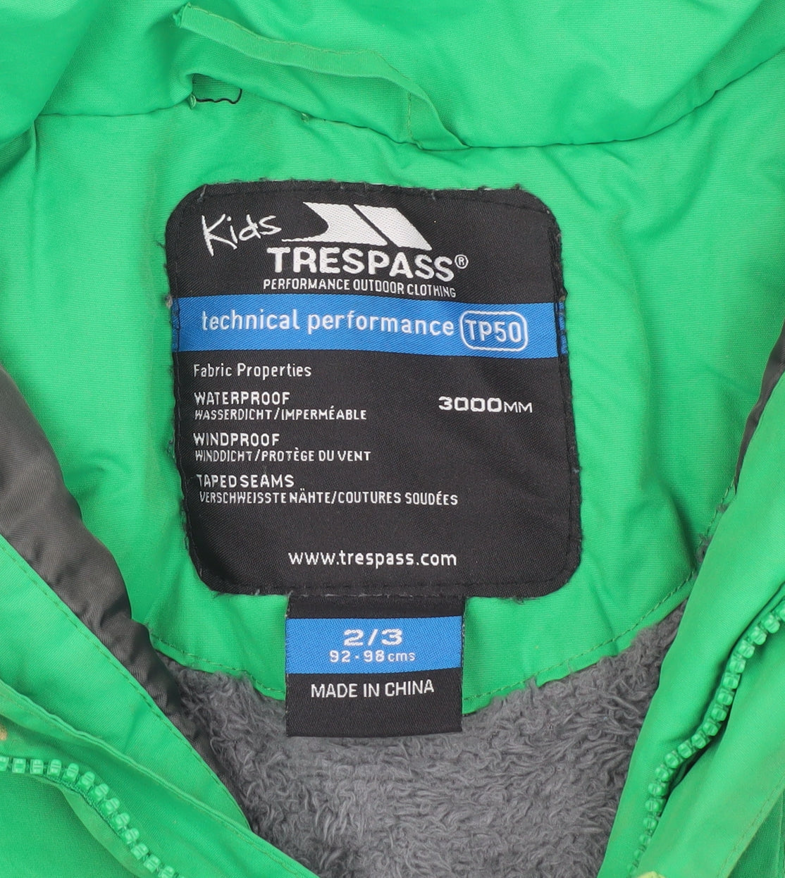 Trespass Boys Green Puffer Jacket 3 Years, Waterproof Hooded
