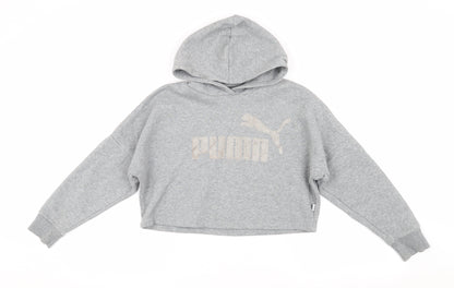 Puma Girls Grey Hoodie, 10 Years, Pullover Style, Logo