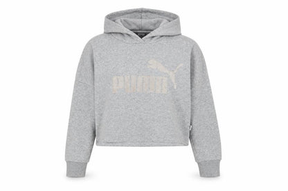 Front view of Puma girls’ grey hoodie, 10 years, pullover style, logo