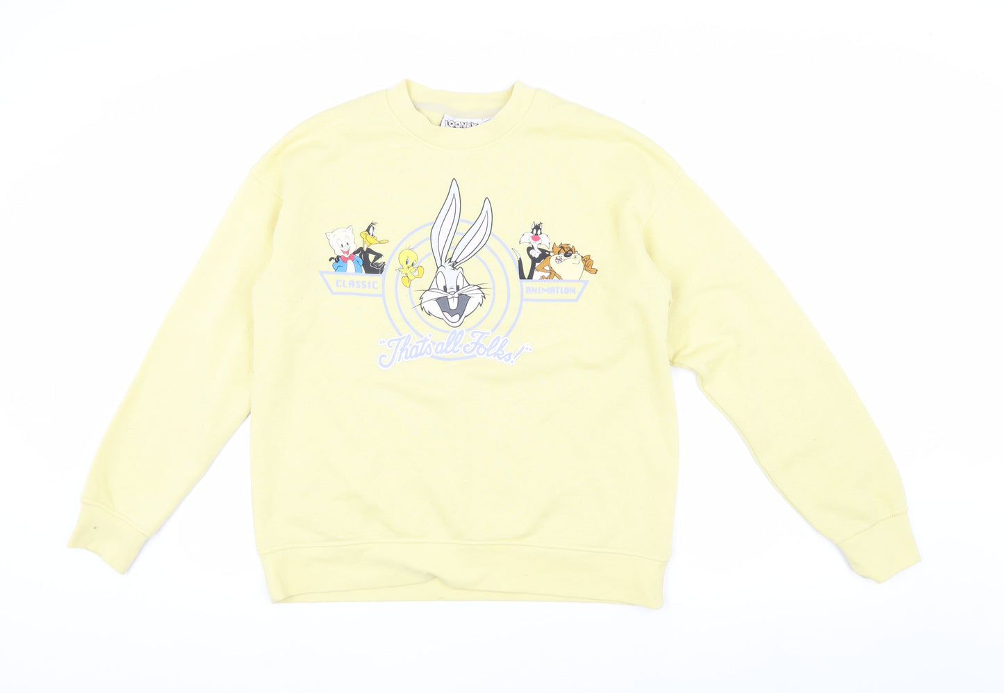 Unisex Adults UK Size XS Looney Tunes Yellow Pullover Sweatshirt