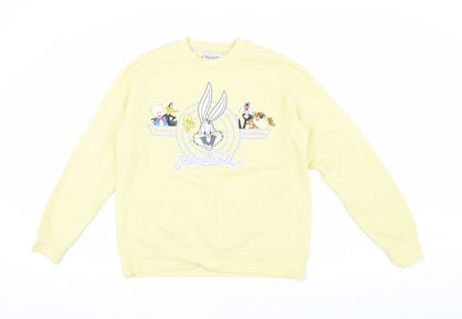 Unisex Adults UK Size XS Looney Tunes Yellow Pullover Sweatshirt