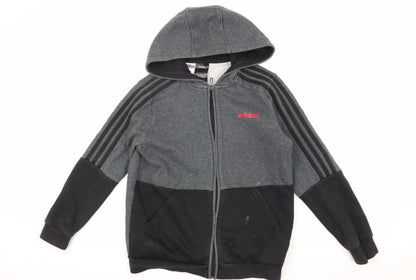 Adidas Boys Black Grey Hooded Track Jacket 11-12Y