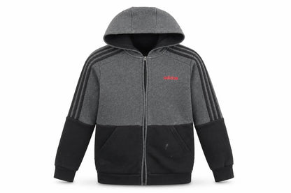 Front view of Adidas boys’ black grey hooded track jacket 11-12y