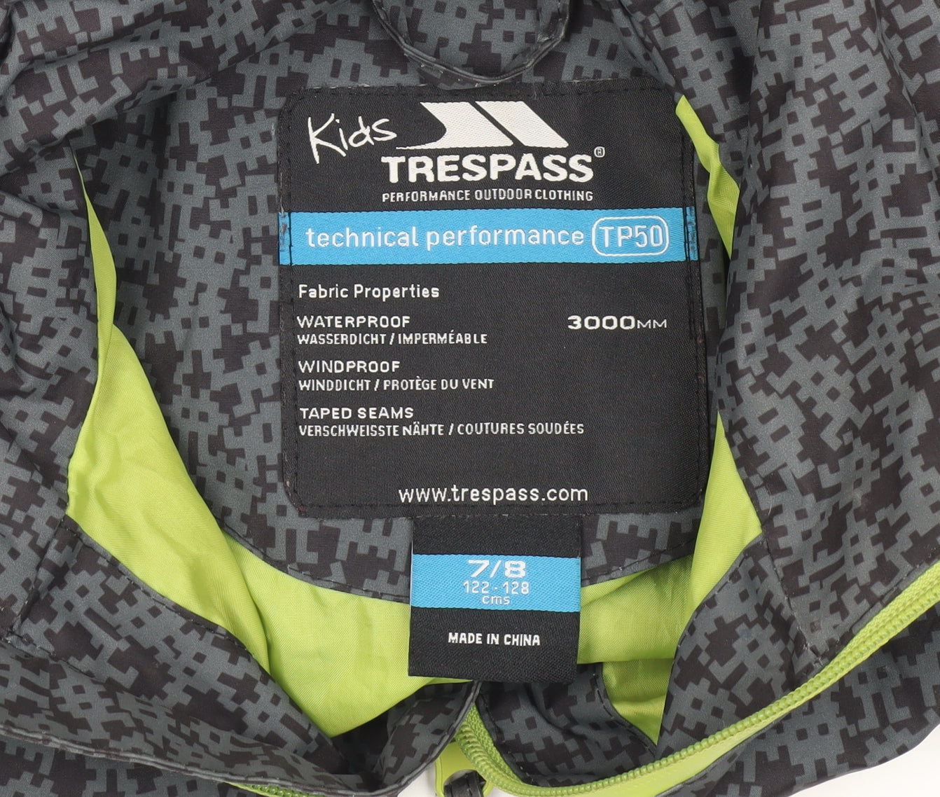 Trespass Boys Grey Rain Coat, Size 7-8, Waterproof Hiking Jacket