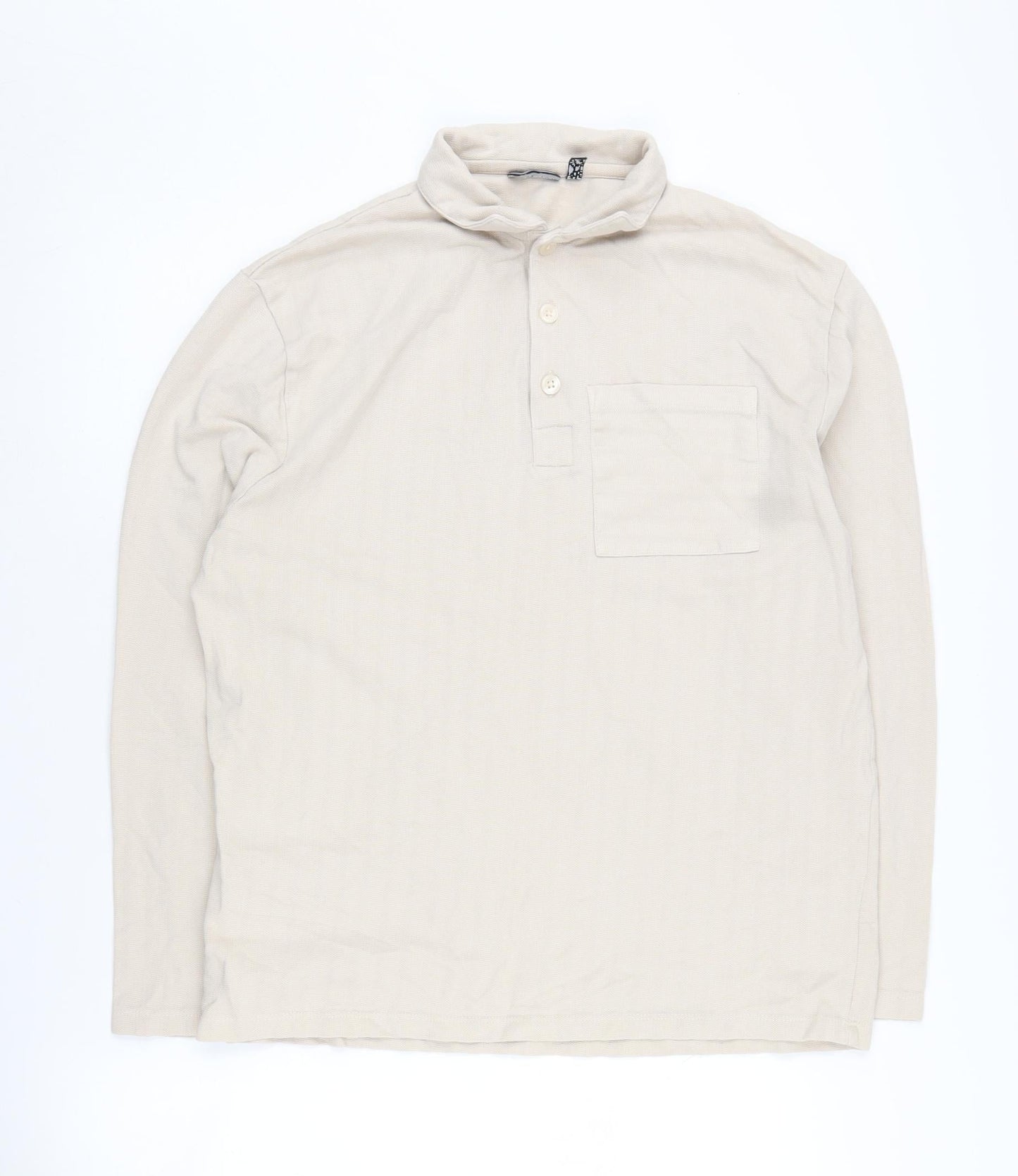 ASOS Men's Beige Long Sleeve Polo Shirt XS