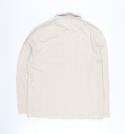 ASOS Men's Beige Long Sleeve Polo Shirt XS