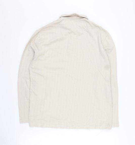 ASOS Men's Beige Long Sleeve Polo Shirt XS