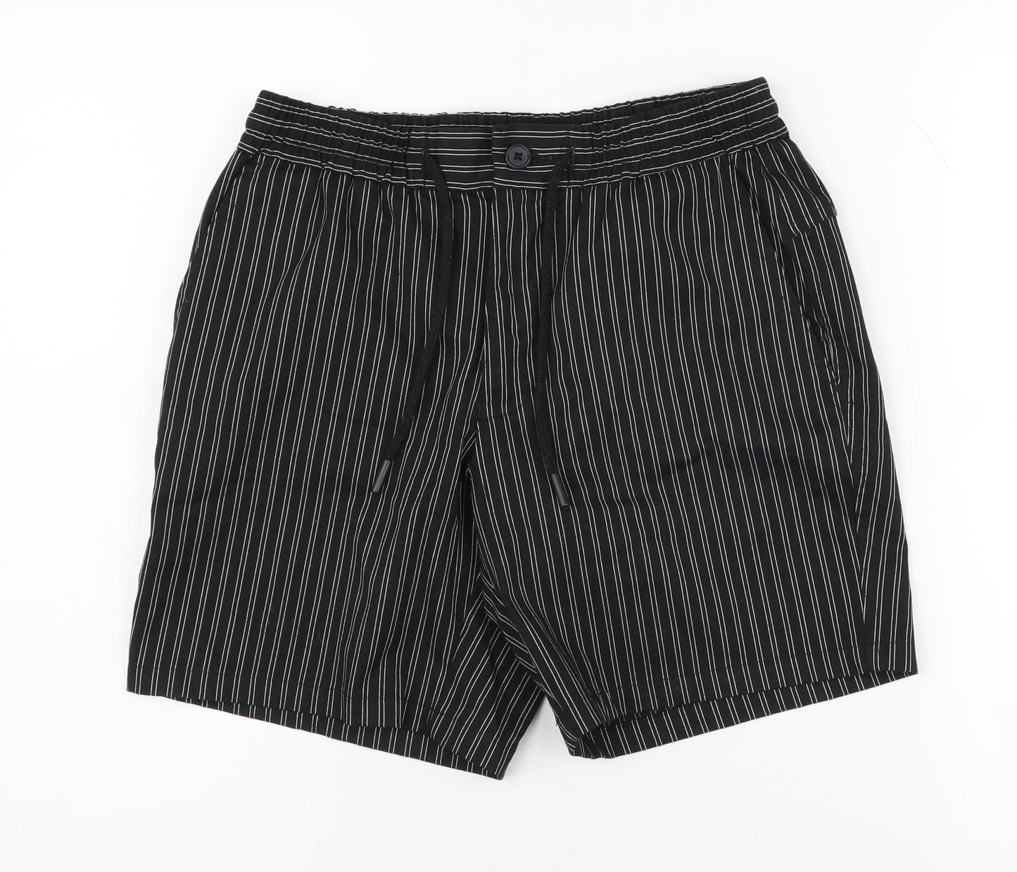 Topman Men's Black Striped Shorts, Size 28, Casual Summer Wear