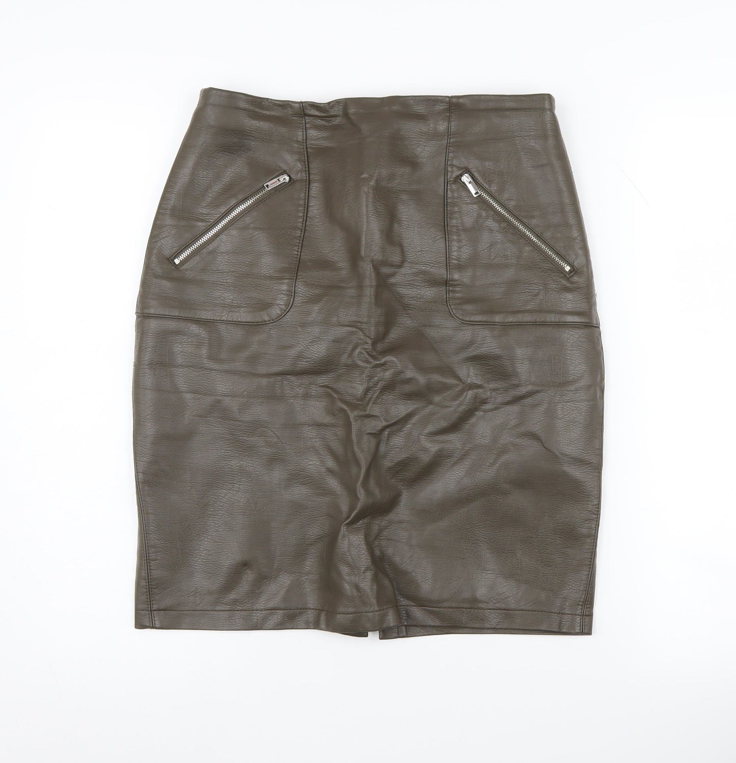 Zara Women's Brown Pencil Skirt, Size M, Zip Detail