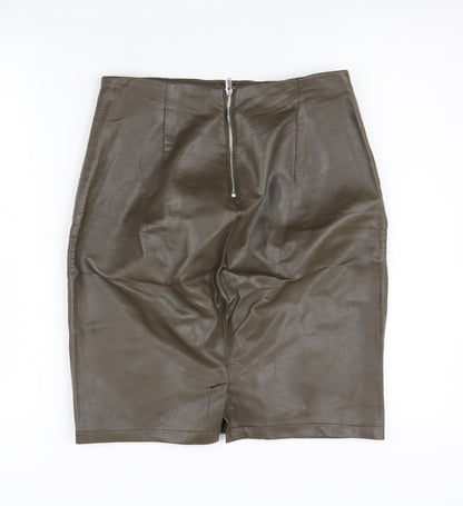 Zara Women's Brown Pencil Skirt, Size M, Zip Detail