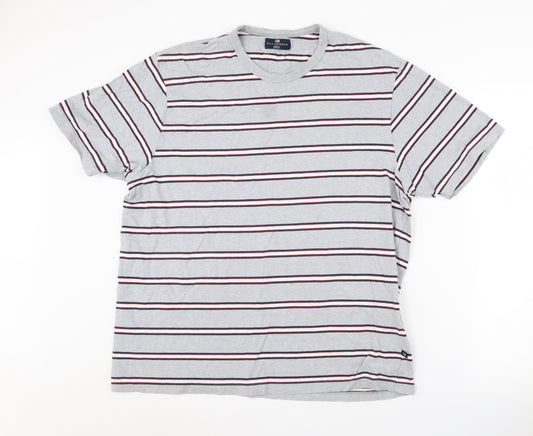 Marks and Spencer Grey Striped Men's T-Shirt L