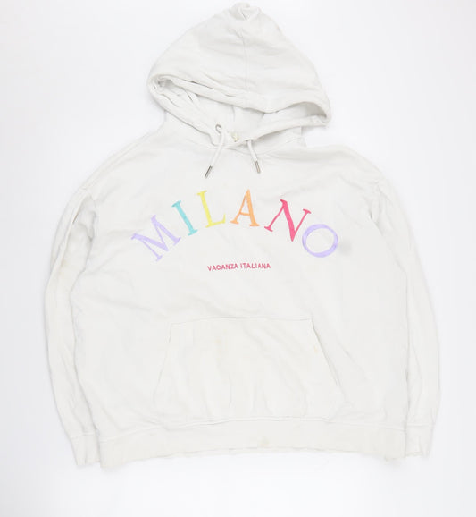 H&M Women's White Embroidered Pullover Hoodie M