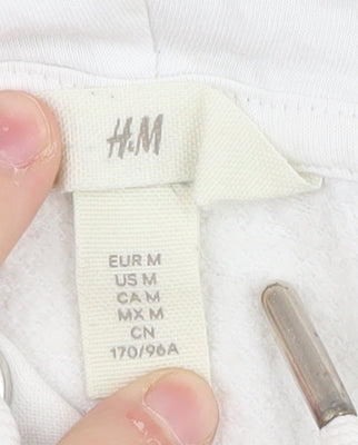 H&M Women's White Embroidered Pullover Hoodie M