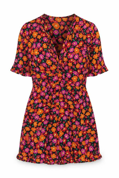Zara Women's Floral V-Neck Dress, Size L, Multicoloured