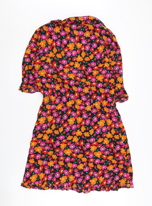 Zara Women's Floral V-Neck Dress, Size L, Multicoloured
