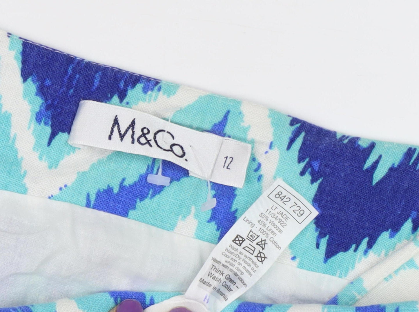 M&Co. Women's Blue Geometric Skirt, Size 12