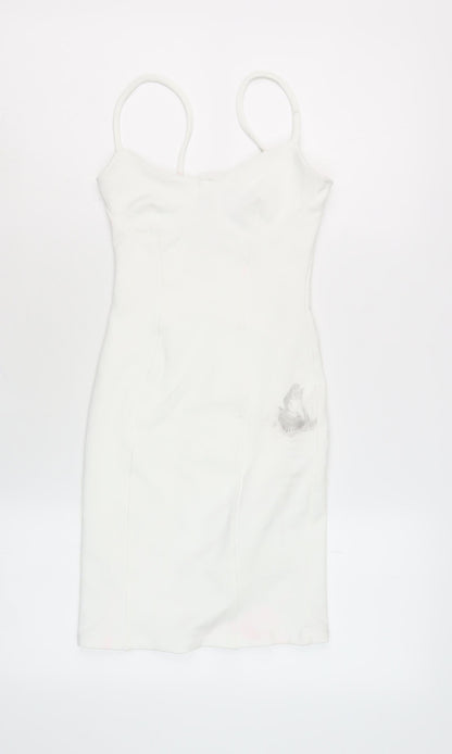 Bershka Women's White Bodycon Mini Dress XS