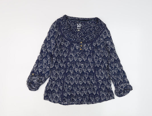 Mantaray Women's Blue Floral Tunic Blouse, Size 8