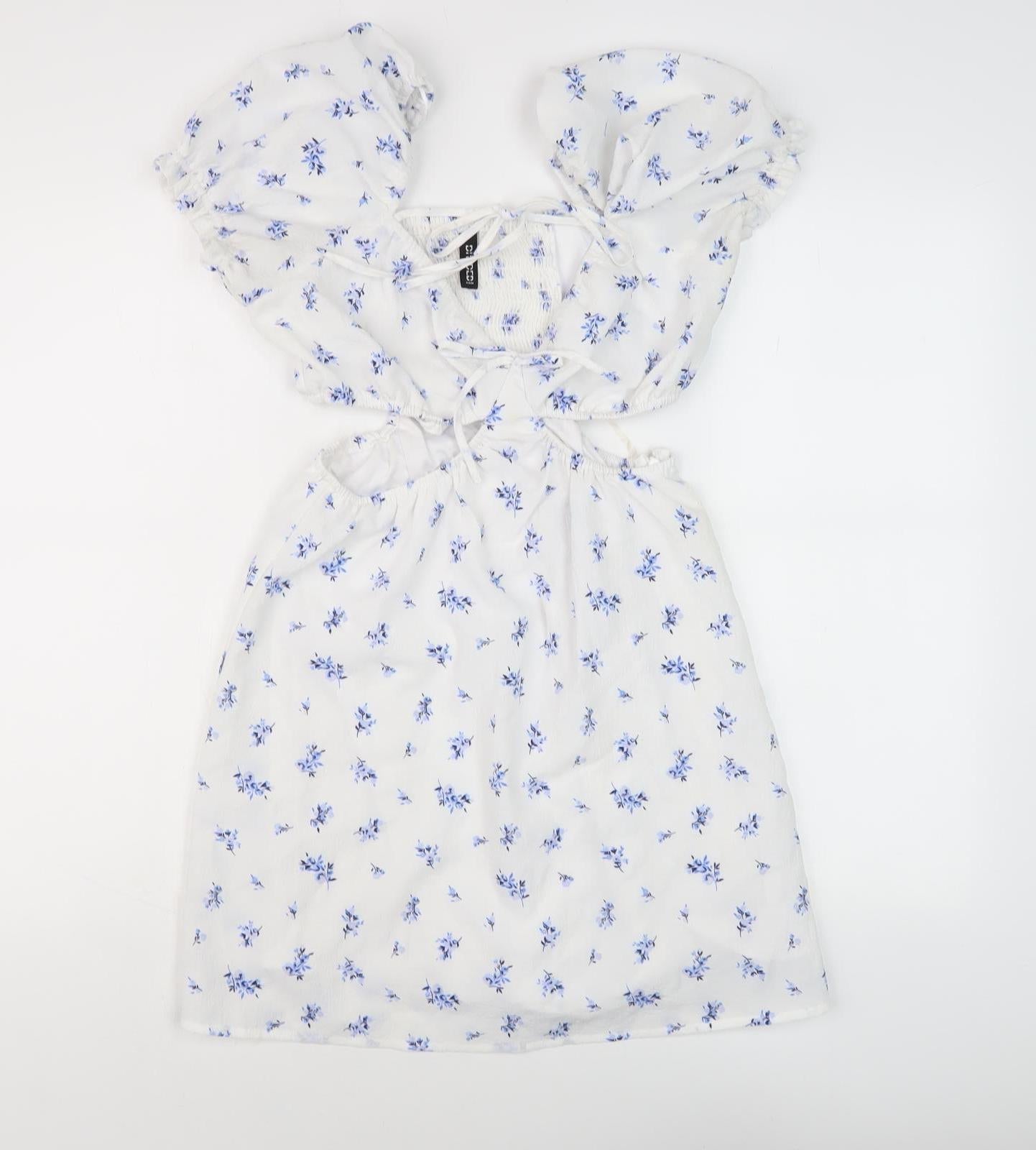 H&M Divided Women's White Floral A-Line Dress, Size 12