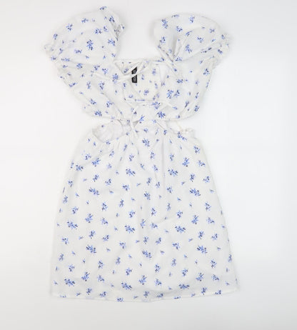 H&M Divided Women's White Floral A-Line Dress, Size 12