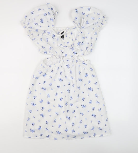 H&M Divided Women's White Floral A-Line Dress, Size 12