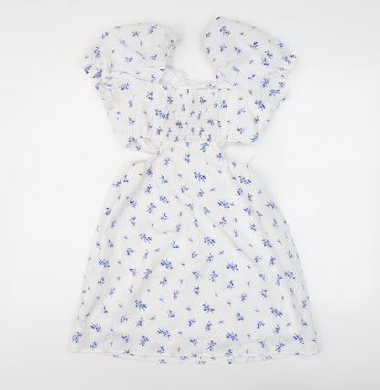 H&M Divided Women's White Floral A-Line Dress, Size 12