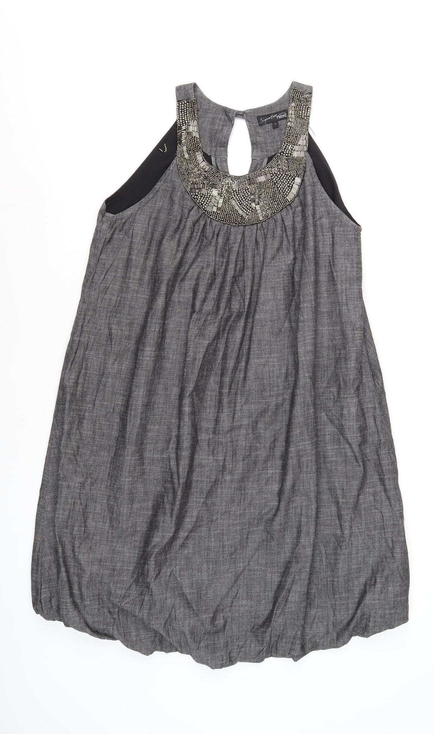 Next Women's Grey Beaded Sleeveless Dress Size 10
