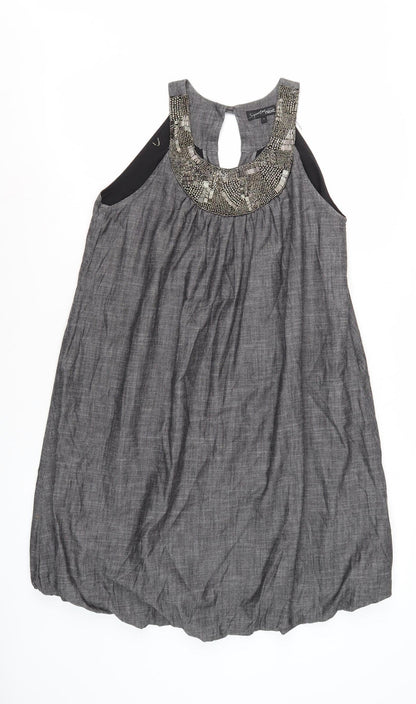 Next Women's Grey Beaded Sleeveless Dress Size 10