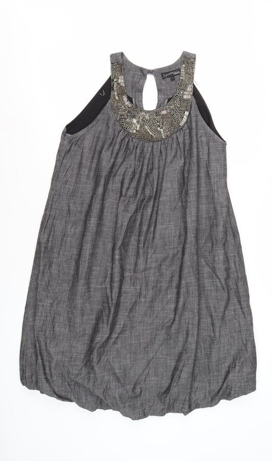Next Women's Grey Beaded Sleeveless Dress Size 10
