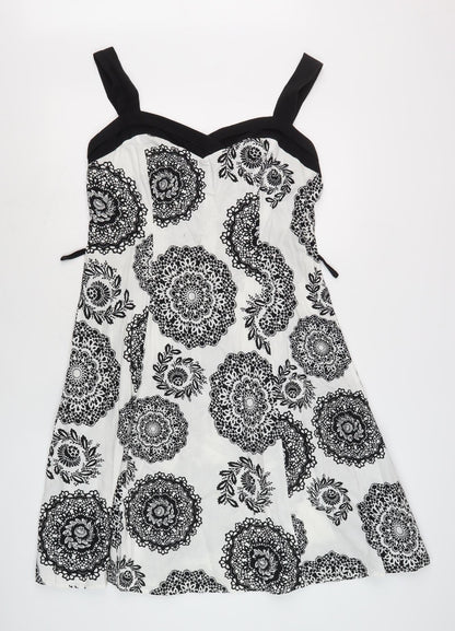 Merien Hall Women's White Floral Dress 14 Sleeveless