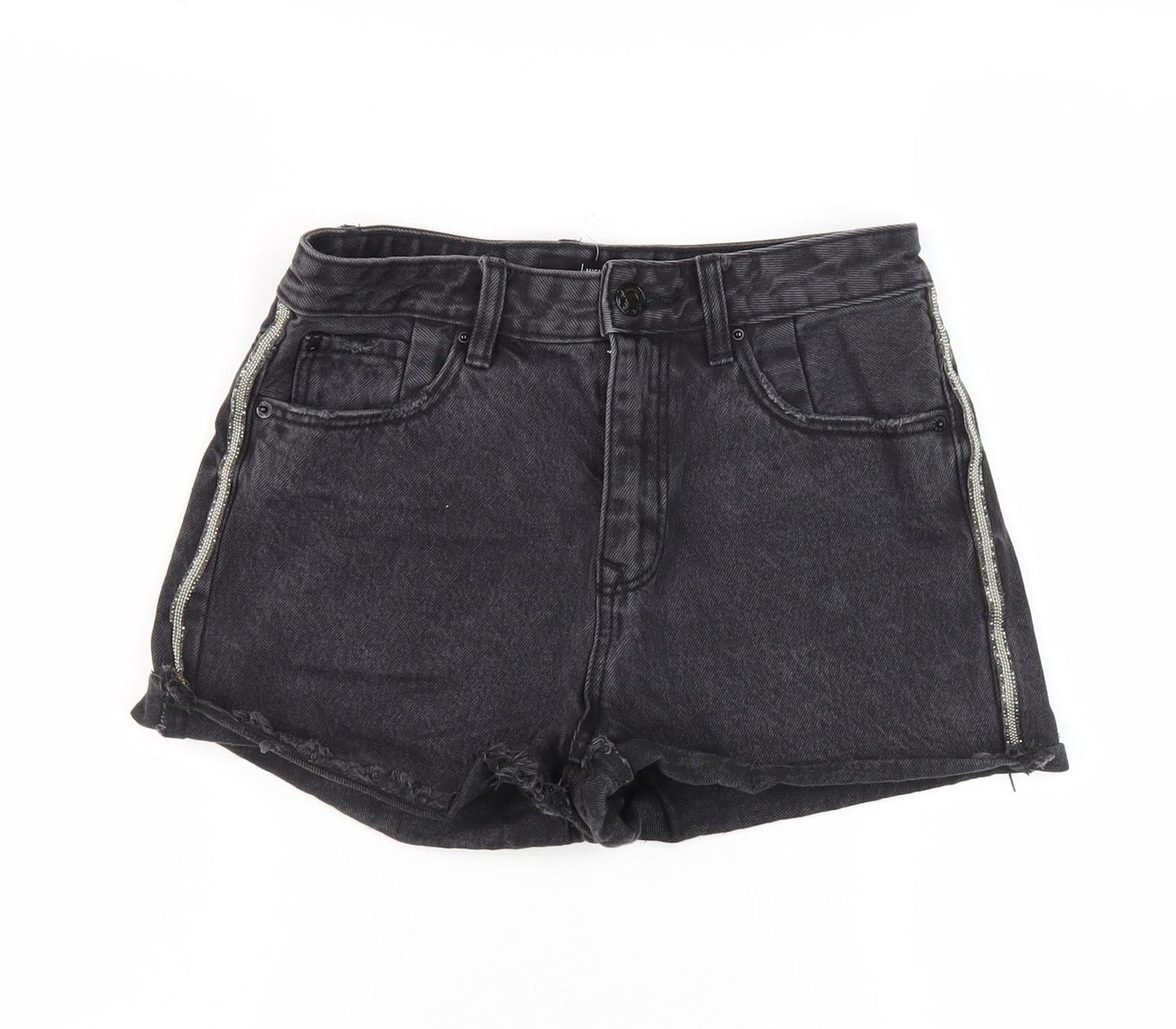 Stradivarius Women's Black High Waist Denim Shorts - Size 8