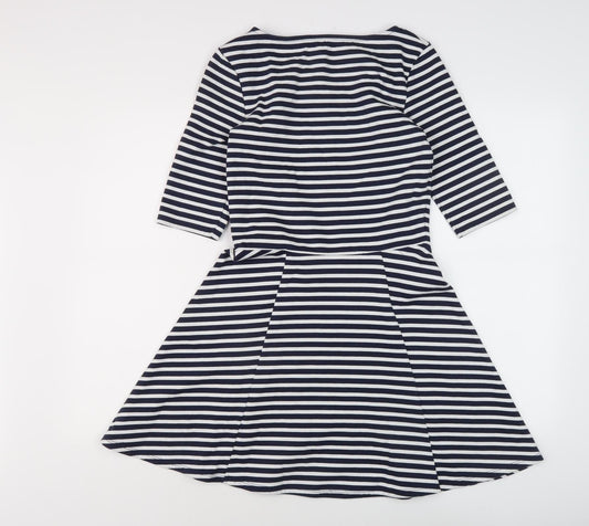 Jack Wills Women's Navy Striped A-Line Dress Size 10