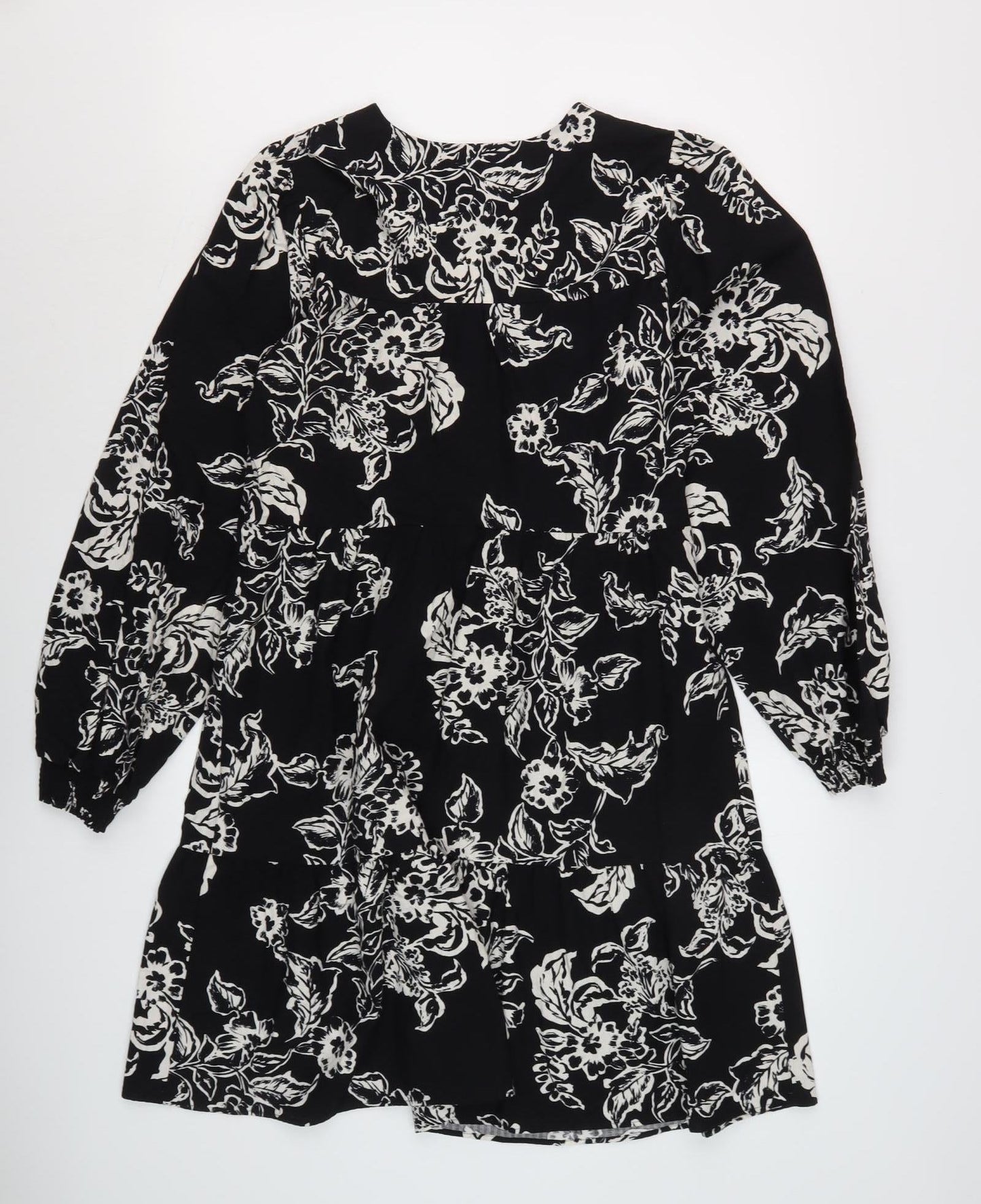 Marks and Spencer Floral Shift Dress, Size 10, Black, Long Sleeve
