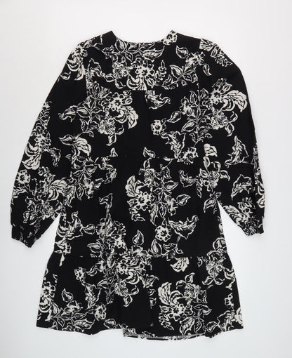 Marks and Spencer Floral Shift Dress, Size 10, Black, Long Sleeve