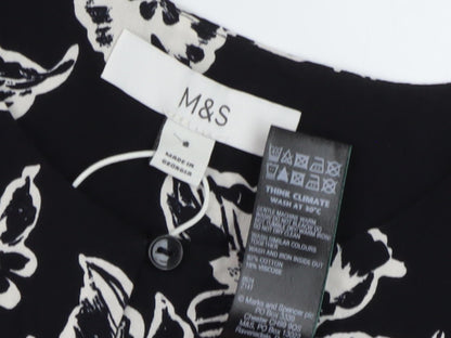 Marks and Spencer Floral Shift Dress, Size 10, Black, Long Sleeve