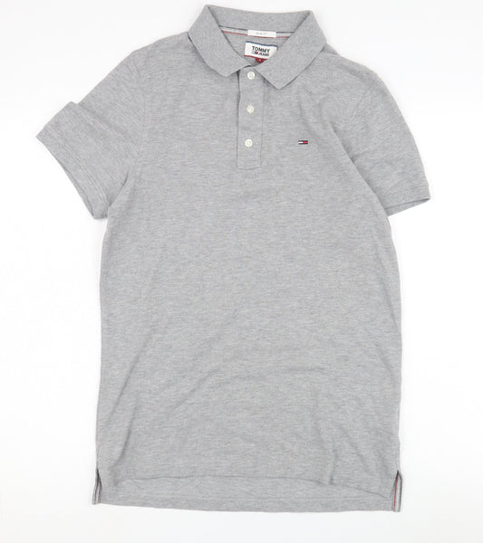 Tommy Jeans Men's Grey Slim Fit Polo Shirt, Size S