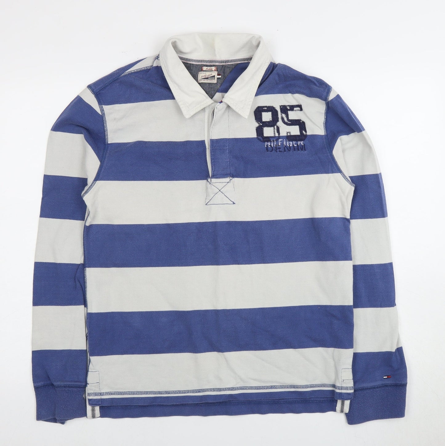 Tommy Hilfiger Men's Blue Striped Polo, Medium