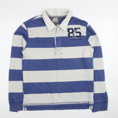 Tommy Hilfiger Men's Blue Striped Polo, Medium