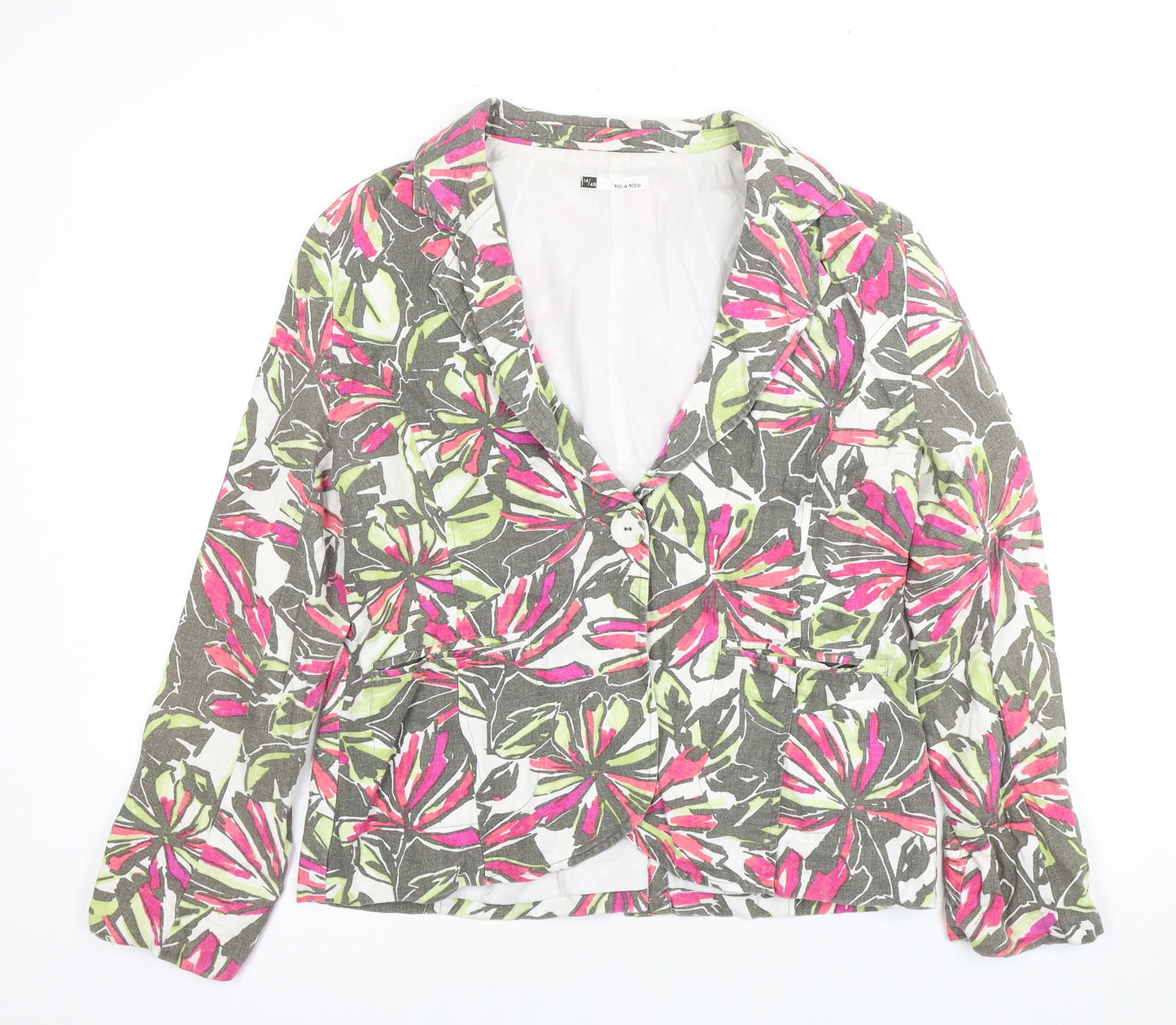 VIZA-VIZ Womens Multicoloured Floral Blazer Size 14