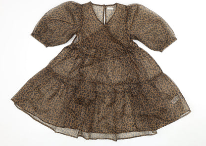 NEXT Girls Brown Leopard Print Dress 8 Years