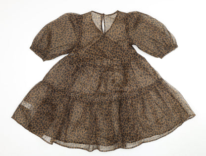 NEXT Girls Brown Leopard Print Dress 8 Years