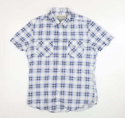 River Island Men's Blue Plaid Short Sleeve Shirt